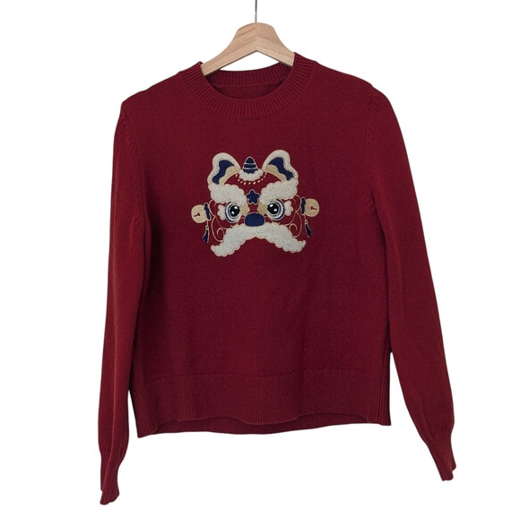 Kuose Red Women's Sweater with Embroidered Design, M - Picture 1 of 8